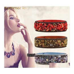 Other Bracelets Fashion Gemstone Crystal Leather Bracelet Women Vintage Wrap Cuff Bangle Wristband Summer Jewelry Drop Delivery Ot97T