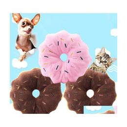 Dog Toys Chews Pet Plush Doughnut Shaped Squeaky Chew Durable Molar For Soing Boredom Cat Donuts Toy Drop Delivery Home Garden Supp Dh8A6