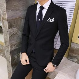 Men's Suits 2pcs/set 2023 Fashion Korean Style Slim Black Mens Suit With Pants High Quality Wedding For Men Dress Clothing Men's