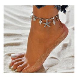 Anklets Fashion Jewellery Starfish Shell Pattern Pendant Charms Anklet Chain Bracelet Drop Delivery Dhalv