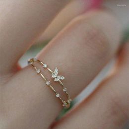 Cluster Rings Butterfly Ring For Women Korean Fashion Zircon Thin Adjustable Dainty Gold Colour Accessories Jewellery KAR364