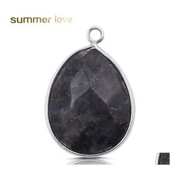 Charms Natural Black Flash Stone Charm Handmade Pendant For Necklace Jewelry Making Accessories Diy Drop Delivery Findings Components Otmyz