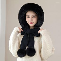 Berets Women Winter Warm Novelty Knit Peruvian Scarf Hat Thicken Plush Pompom Earflap Hood Cap Russia Ski Windproof Ear Cuff Protection