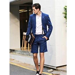 Men's Suits & Blazers Custom Made Blue Men Suit With Short Pant(Jacket Pants Tie) Summer Stylish Slim Fit Blazer Party Tuxedo Clothes 035