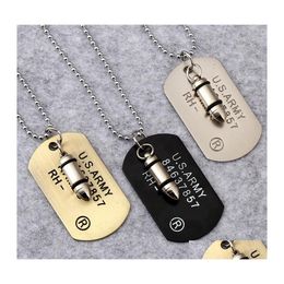 Pendant Necklaces Mens Head 3 Colors Usa Army Military Card Charm Bead Chains For Women Rapper Hip Hop Jewelry Drop Delivery Pendants Otjle