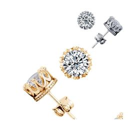 Stud Korean 925 Sterling Sier Crown Earrings Gold And Cubic Zirconia Cz Earring For Women Luxury Wedding Jewellery In Bk Drop Delivery Otp62