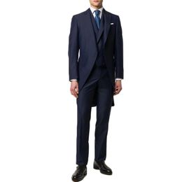 Men's Suits & Blazers Smart Casual Navy Blue Custom Made Wedding Tuxedos Japan Style 3 Pieces Party Prom Evening Pants SuitsMen's