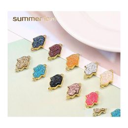 Charms Fashion Resin Stone Druzy Fatima Hamsa Hand Colorf 18K Gld Pted Jewellery Making Bracelet Necklace Drop Delivery Findings Compon Otfjm