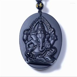 Pendant Necklaces Beautiful Natural Black Obsidian Hand Carved Elephant Nose God Of Wealth Lucky Pendants Free Necklace Fine Fashion Jewellery