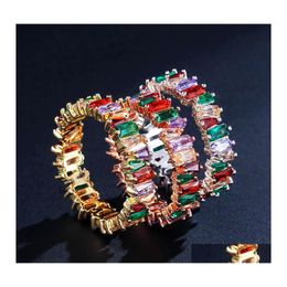 Band Rings Colorf Women Rainbow Baguette Cz Ring Cubic Zirconia Gold Filled Eternity Engagement Fashion Jewelry Drop Delivery Otrx8