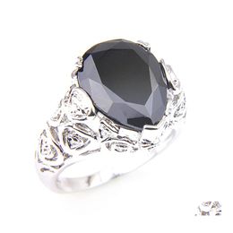 Solitaire Ring 10 Pieces Lot Luckyshine Fire Water Drop Black Onyx Gems Rhodium Plated Obsidian Womens Rings Festival Jewelry Deliver Dhnt7