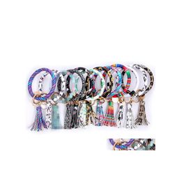 Key Rings Women Ring Bracelet Large Round Keychains With Tassel Bracelets O Keyrings Leather Wrist Keychain Holder Q7Fz Drop Deliver Dhyxs
