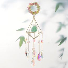 Decorative Figurines Pink Heart Gravel Pendant Crystal Windchime Ornament Handmade Jewellery Garden Wind Chimes Window Hanging Light Home