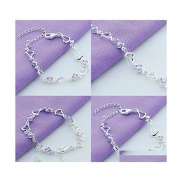 Link Chain 925 Sterling Sier Heart Purple Zircon Bracelet For Women Jewellery Engagement Party Christmas Gift 1202 T2 Drop Delivery Br Dhpke
