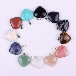 Pendant Necklaces Rrandom Colour 10pcs/set Fashion Natural Stone Heart Quartz Crystal Turquoises For Jewellery Making Necklace
