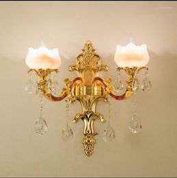 Wall Lamps European Lamp Living Room TV Background Bedroom Bedside Aisle Atmosphere Luxury Crystal Jade Gold