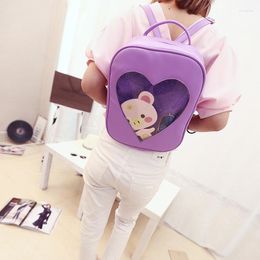 School Bags Cute Ita Bag Small Backpack Candy Color PU Transparent Love Heart Shape Backpacks Kawaii Harajuku Schoolbags For Teenage Girls