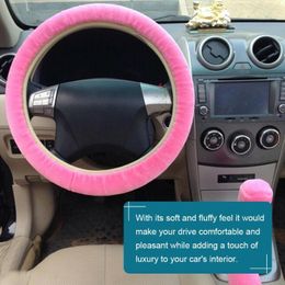 Steering Wheel Covers Car Decor Cover 3 Pcs Comfort Fashion Faux Wool Fluffy Set Shift Gear Thick Accessory