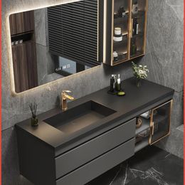 Bath Accessory Set Customised Luxurious Rock Plate One-piece Basin Bathroom Cabinet Combination Modern Simple Washstand Solid Wood Washbasin