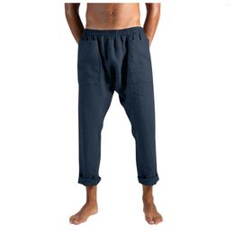 Men's Pants Men's Casual 75% Cotton And Linen Plus Size 5 Colour Pocket Home Long Tube Solid Trousers For Men