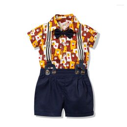Clothing Sets Infant Baby Stuff Boys Animal Printed Shirts Bow Tie Romper Boy Summer Clothes Born Gentleman Suits