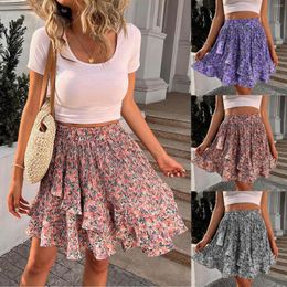 Skirts Ruffle Tiered Mini For Women Floral Printed Skorts A Line Beach Teen Girls Y2k Clothes