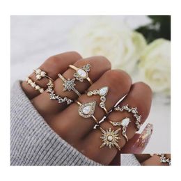 Cluster Rings Women Boho Midi Finger Set For Vintage Crystal Gemstone Crown Bride Bridesmaid Wedding Knuckle Bohemian Jewellery In Dro Otuna