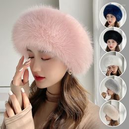 Berets Women Warm Snow Ski Cap Female Winter Faux Fur Hats Lady Windproof Bomber Hat Thick Furry Hairband Russian