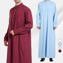 Ethnic Clothing Men's Saudi Arabic Thobe Jubba Dishdasha Long Sleeve Robe Ramadan Muslim Dress Middle East Islamic