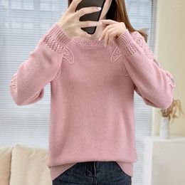 Women's Sweaters Embroidered Flower Pattern Sequins Decor O-Neck Long Sleeve Women Sweater Spring Autumn Lace Stitch Knitting Top Female