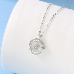 Pendant Necklaces Moonstone Round Bead Feather Charm Necklace For Women Girls Jewelry Choker