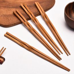 Storage Bottles 5 Pairs Chopsticks Non-slip High-temperature Resistant Natural Bamboo Wood Carbonised Twist Chinese Kitchen Gadget