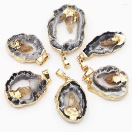 Pendant Necklaces Natural Stone Black Agate Druzy Topaz Necklace Irregular Quartz Crystal DIY Jewelry Making Accessorie 4Pcs