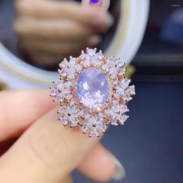 Cluster Rings Natural Rose Quartz Ring Luxury Style 925 Sterling Silver Ladies Birthday Gift Engagement For Women