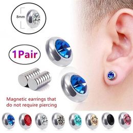 Backs Earrings 1Pair Stainless Steel Stud For Men Women Unisex Round Rhinestone Magnet Earring Without Piercing Fashion Jewellery 2023