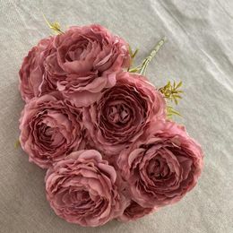 Decorative Flowers Imitation Peonys Bouquet Silk Fake Office Study Decoration Green Plant Artificial Peony Wedding Decor Pink Purple Flower