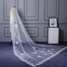 Bridal Veils 3 Metre Shallow Ivory Cathedral Wedding Long Lace Edge Veil With Comb Bride Veu Accessories