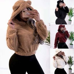 Women's Hoodies & Sweatshirts Fashion Soft Plush Warm Women Hooded Cute Bear Ear Tops Sweatshirt Female Ladies Winter Long Sleeve Pullovers