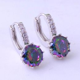 Hoop Earrings Top Quality Aesthetic Multicolor Crystal Cubic Zirconia Silver Color For Career Women's Jewelry B0001