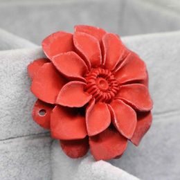 Pendant Necklaces Elegant Limited Edition Taiwan Synthetic Red Cinnabar Big Flower Fit For Women Long Chain Necklace Accessory 49mm B1537