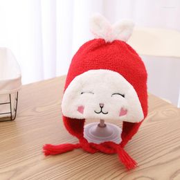 Berets Cute Kid Plush Solid Ears Winter Baby Cotton Linin Windproof Ear Protection Peruvian Hooded Hat Child Earflap Beanies Cap