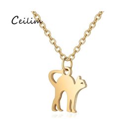 Pendant Necklaces Fashion 316L Stainless Steel Cute Cat Necklace For Women Men Simple Design Pet Charm Gold Sier Chain Drop Delivery Otyuo