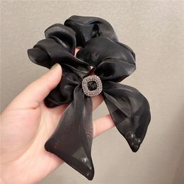 Women Solid Black Grey Lace Bow Ribbon Elastic Hair Rubber Bands Bowknot Hair Ties Clips for Girls Ponytail Holder Hairs Accessories 1395