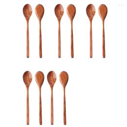 Dinnerware Sets A50I Wooden Spoons 10 Pieces Wood Soup For Eating Mixing Stirring Long Handle Spoon Kitchen Utensil