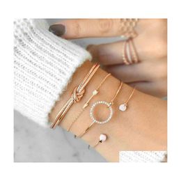 Bangle Fashion Jewellery Mtilayer Bracelet Shell Circle Arrow Knot Bracelets 4Pcs/Set Drop Delivery Dhbes