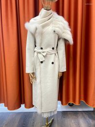 Women's Down 2023 Special Design Women Autumn Real Fur Decoration Loose Woollen Coat Female Outerwear Jacket Long