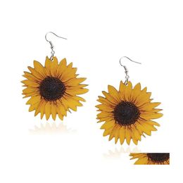 Charm Creative Wood Sunflower For Women Yellow Big Daisy Statement Earring Fashion Jewellery Friend Birthday Gifts Drop Delivery Earrin Otksj
