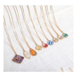 Pendant Necklaces Fashion Resin Stone Druzy Flower Shell Gold Plated Geometry Necklace for Elegant Women Girls Jewelry Drop Delivery Otb1z