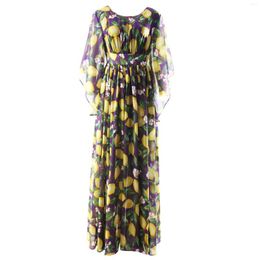 Casual Dresses High Quality Designer Inspired Women Lemon Print Maxi Dress Vacation Bohemia Summer Fashion Long 2023