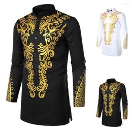 Men's Casual Shirts Men's Ethnic Printed Long Sleeve Top Pullovers Clothes Men Fashion Africa Clothing Africaine Style Robe